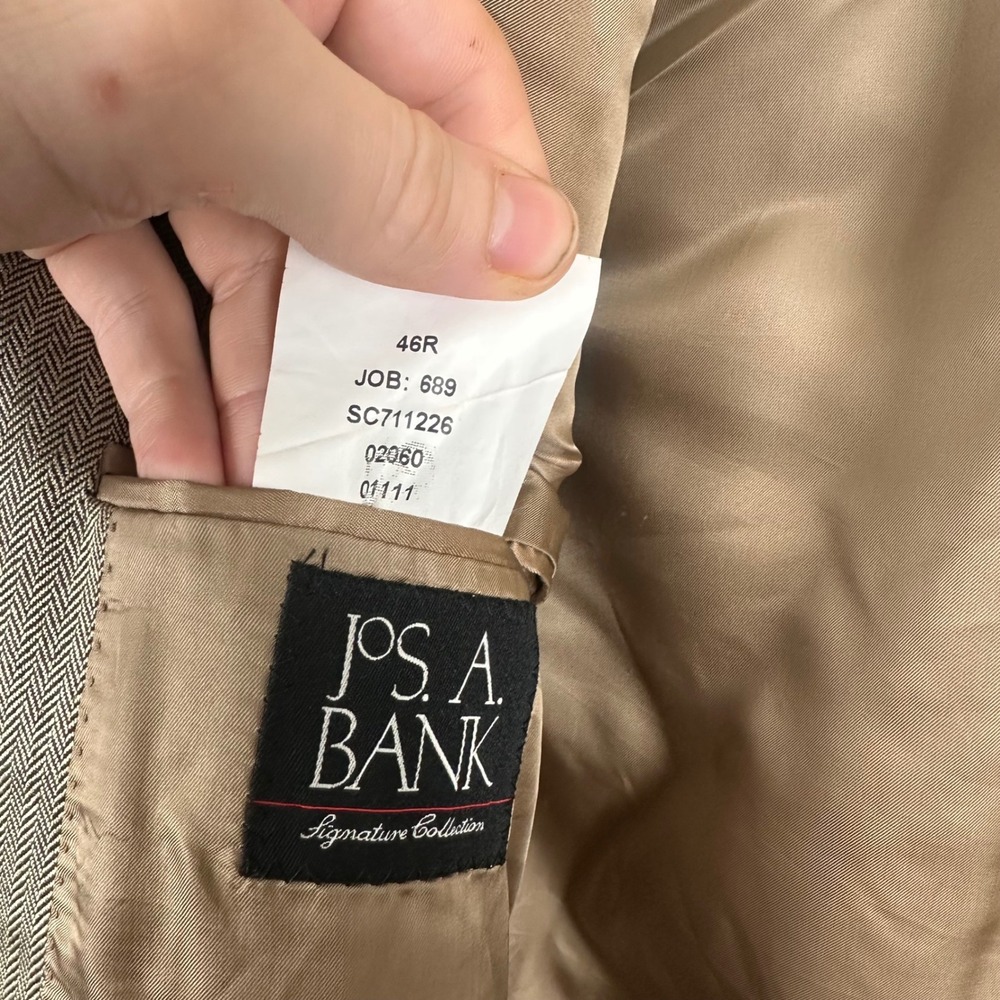 Jos. A. Bank Signature Collection 46R Blazer Tan Grey Herringbone Sport Coat - Picture 5 of 12